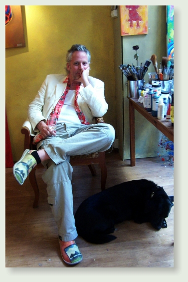 Joep Buijs met labrador Ayla. Atelier Hazenstraat 2005
