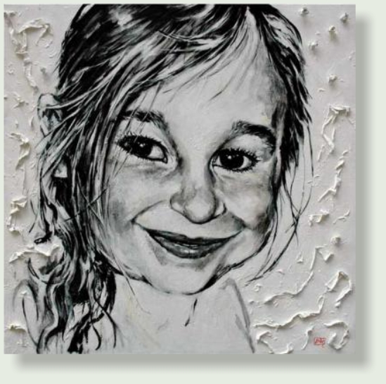 PORTRAIT MILA 100 : 100 cm mixed media,charcoal, ink, chalk, acrylic paint, linen