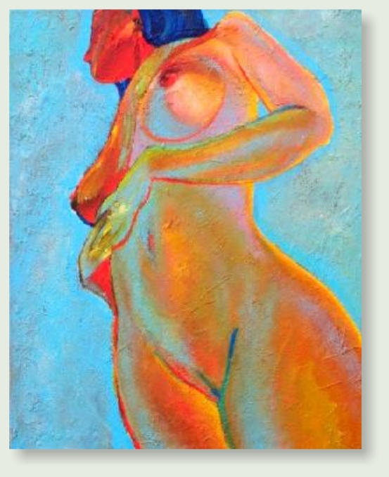 HAPPY WOMAN BEACHBLUE 100 : 120 cm  acrylic paint, linen